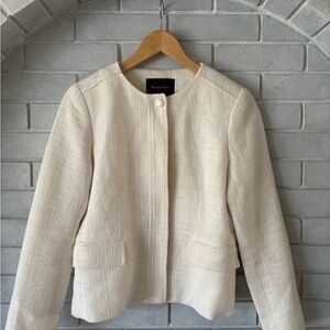 Massimo Dutti Cream Textured Blazer